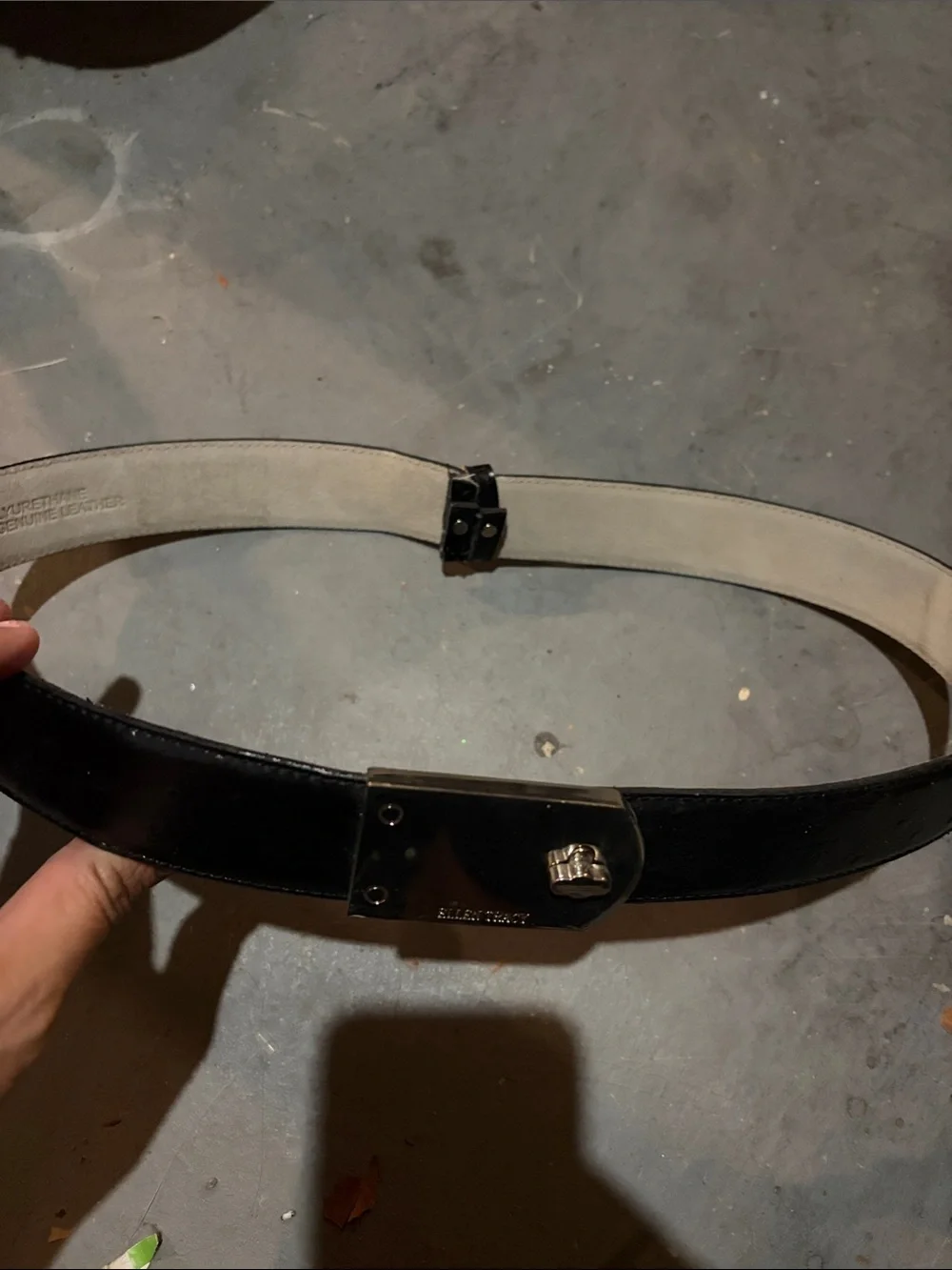 Ellen Tracy vintage black silver belt small adjustable ostrich print leather